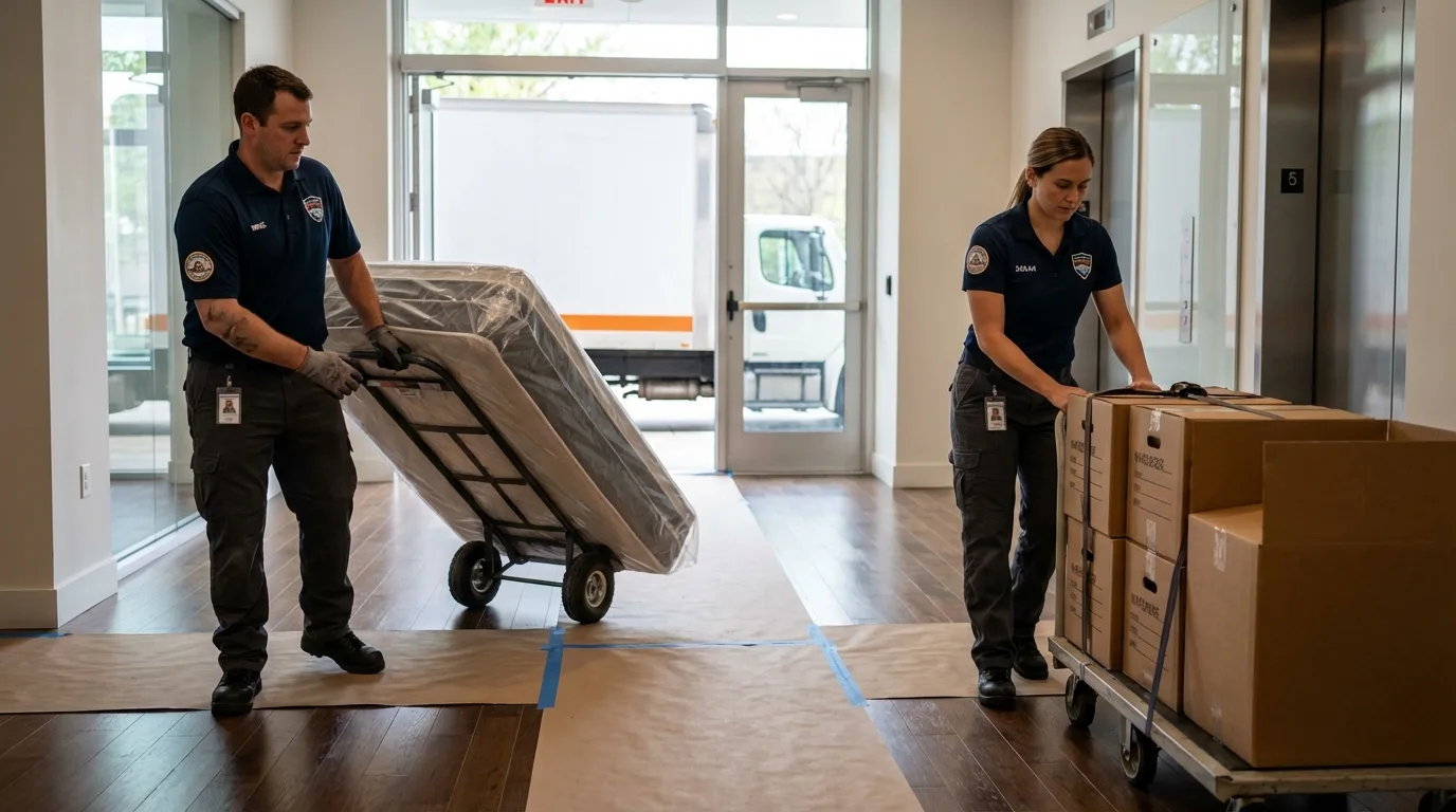 Professional apartment movers loading elevator in Nooksack, WA